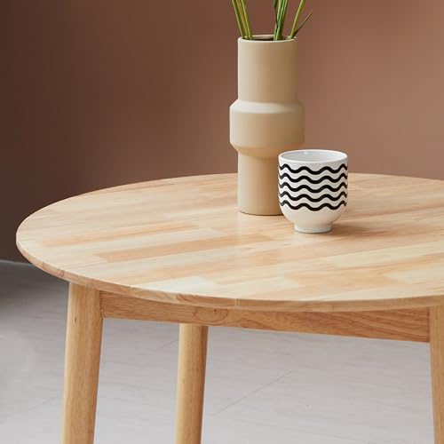 Aslan 35.4" Round Wooden Dining Table/Mid Century Modern Malaysian Oak Kitchen Table (Natural-Oak)