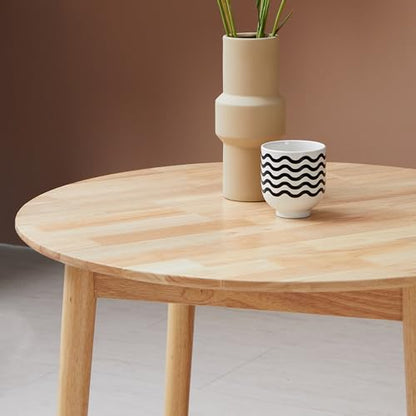 Aslan 35.4" Round Wooden Dining Table/Mid Century Modern Malaysian Oak Kitchen Table (Natural-Oak)
