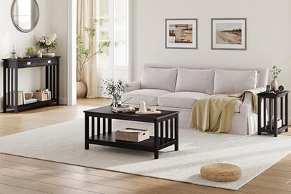 ChooChoo Mission Coffee Table, Black Wood Living Room Table with Shelf, 47 inch - color: Black, size: 22"D x 47.2"W x 18.1"H
