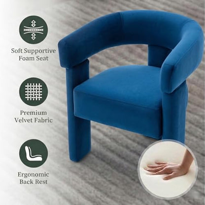 Velvet Modern Barrel Dining Chairs, Upholstered Accent Chair with Back, Vanity Chair Comfy Armchair for Kitchen/Dining Room/Living Room, Blue - color: Blue, size: Set of 1