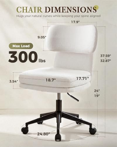 COMHOMA Home Office Desk Chairs with Ergonomic Curved Backrest, Mid Century Modern Vanity Chair with Wheel for Bedroom, Chenille Upholstered, White - color: White, Chenille