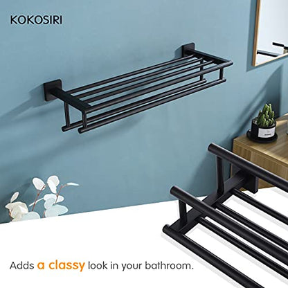 KOKOSIRI Bath Towel Rack with Double Towel Bars Bathroom Towel Shelf 24 Inch Towel Holder Wall Mounted Stainless Steel, Matte Black, B6005BK-L24 - color: Matte Black, size: 24 Inch