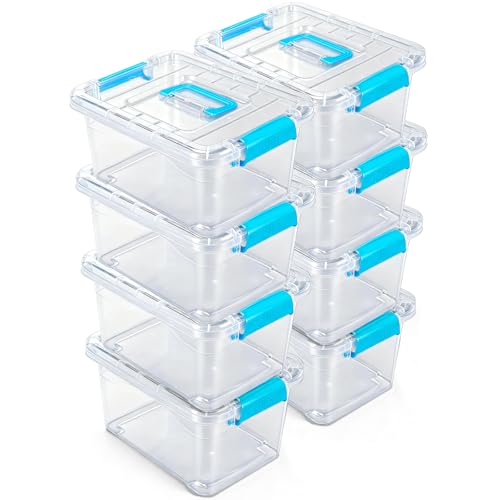 Jetec 8 Pack Clear Plastic Storage Container Bins with Lids 6.5 Qt with Blue Handles, PP Material Storage Containers, Stackable Organizer Bins for Home Office Supplies, 11.02 x 7.48 x 6.02''