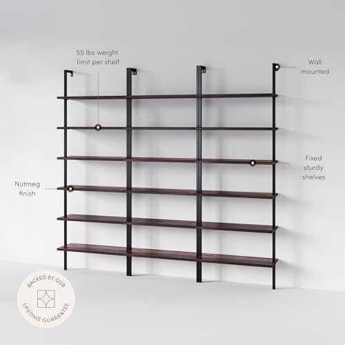 Nathan James Theo 6-Shelf Tall Bookcase, Wall Mount Bookshelf with Natural Wood Finish and Industrial Metal Frame, Nutmeg/Matte Black, Set of 3 - color: Nutmeg/Matte Black, size: Set of 3