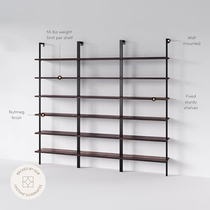 Nathan James Theo 6-Shelf Tall Bookcase, Wall Mount Bookshelf with Natural Wood Finish and Industrial Metal Frame, Nutmeg/Matte Black, Set of 3 - color: Nutmeg/Matte Black, size: Set of 3
