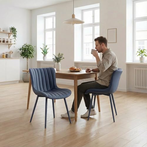 YOUNUOKE Dining Chairs Set of 2 Mid-Century Modern Kitchen Chairs Navy Blue | Faux leather upholstered with Back, fits dining living waiting room guest reception. Waterproof easy to clean assemble, 300lb - color: All Navy Blue