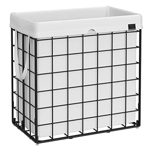 SONGMICS Laundry Hamper, Collapsible, 29 Gal. (110L) | Laundry Basket, Clothes Hamper, White and Black, STOUT Collection ULCB111W01 - color: Cream White, size: 110 L