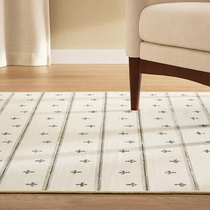 Haven Scandinavian Stripe Machine Washable Area Rug with Airflo Technology for Easy Clean, Ultra-Soft Non-Slip Rug with Built-in Pad, Pet, Family & Allergy Friendly Rug, Beige/Brown, 2'6"x7' - color: Beige/Brown Scandi Stripe, size: 2'6" x 6'11" (Rectangu