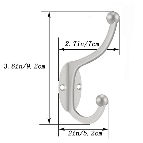 ZEYU Wall Hooks, 20Pcs Coat Hooks Hardware Towel Hooks for Hanging Coats Double No Rust Black Robe Hooks Wall Mounted with Screws for Key, Towel, Bags, Cup, Hat - color: 20Pcs Silvery