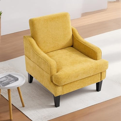 Accent Chair for Living Room,Mid-Century Arm Chair Chenille Fabric Living Room Chairs,Upholstered Reading Chair for Bedroom,Single Sofa Chair with Wood Legs for Apartment (Yellow) - color: Yellow