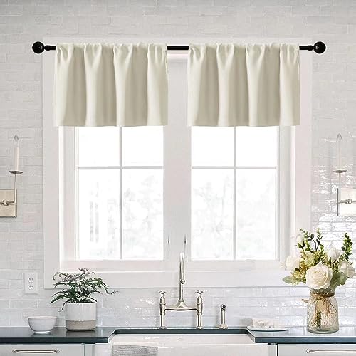 XTMYI Boho Valances for Windows 2 Pack,Rod Pocket Blackout Farmhouse Valance for Living Room Bedroom Bathroom,Ivory/Cream Color/Colored - color: Ivory, size: 30"W x 16"L (Pack of 2)
