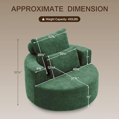 Furnimart 360° Swivel Oversized Barrel Chair, Chenille Upholstered Round Accent Chair with High Density Sponge, No Assembly Lazy Sofa for Living Room Bedroom Office (Green) - color: Chenille Green
