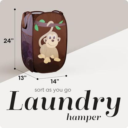 Handy Laundry Collapsible Mesh Pop Up Laundry Hamper with Side Pocket – Breathable, Space-Saving, Foldable Basket for Clothes, Toys, Travel & Storage, 14 x 13 x 24 in, Monkey - color: Monkey