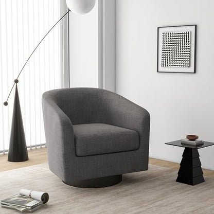 Swivel Barrel Accent Chair, Comfy Reading Armchair, Grey, Set of 1 | Club Chairs for Adults, Low-Back Design, Modern Round Style, Solid Wood Frame & Metal Swivel Base, For Living Room & Bedroom - color: Grey