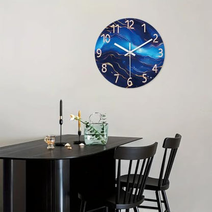 Blue Glass Wall Clocks Battery Operated 20 Inch | Marble Large Wall Clocks for Living Room Round Non Ticking Wall Clock Silent - color: Blue1, size: 20 Inch