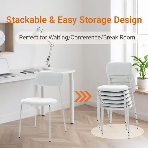 Sidanli Stackable Armless Chairs Set of 4, Small Upholstered White Chairs | Easy to Stack , Breathable Fabric Cushion, Armless Design, Support 300LBS, Use for Waiting Office Break Room Lobby - color: White
