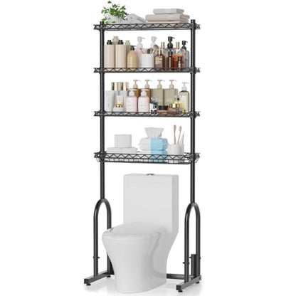 Over The Toilet Storage Rack, 4-Tier Bathroom Organizer with Adjustable Shelves & Basket, Rust-Resistant Metal Over Toilet Shelf for Small Bathroom Space Saving, Black - style: Casual