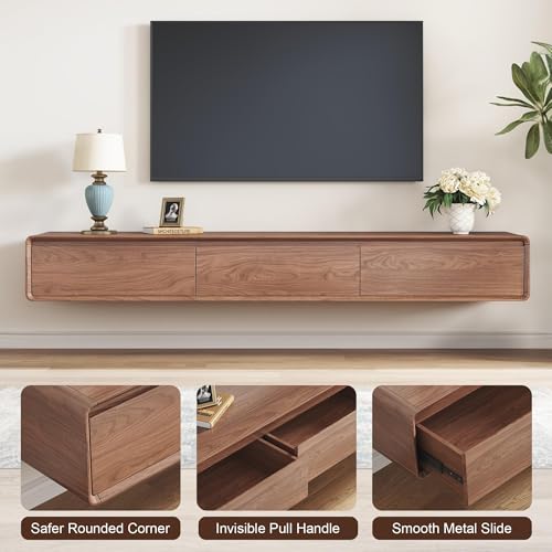 Floating TV Stand - Wall Mounted Mid Century Entertainment Center with 3 Storage Drawers, Modern Media Console Fits 65-85 Inch TV for Living Room(Walnut, 78.74", Wall Mounted (Floating)) - size: 78.74"