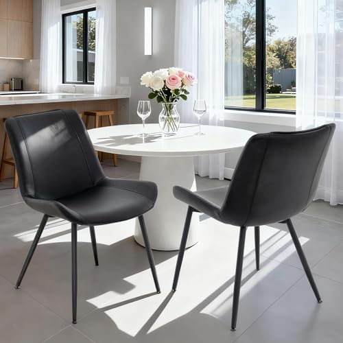Dining Chairs Set of 2, PU Leather Armless with Metal Legs Black | Fits Dining Rooms, Kitchens, Waiting room, Living rooms, Offices & Cafes, Easy to Clean Easy to assemble Adjustable Foot Pads - color: Black