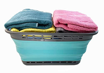 SAMMART 42L (11 Galloons) Collapsible Plastic Laundry Basket - Foldable Pop Up Storage Container/Organizer - Portable Washing Tub - Space Saving Hamper/Basket[BPA Free] (Grey/Crystal Blue (Set of 2)) - color: Grey/Crystal Blue (Set of 2)