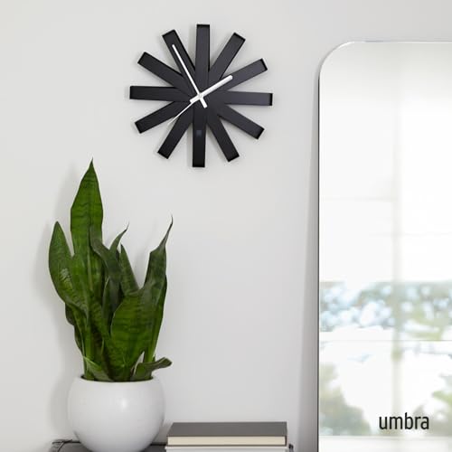 Umbra Ribbon Modern 12" Wall Clock, Silent Non Ticking Battery Operated Quartz Movement, Black