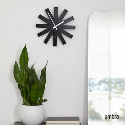 Umbra Ribbon Modern 12" Wall Clock, Silent Non Ticking Battery Operated Quartz Movement, Black