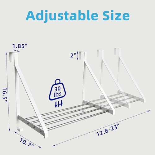 Adjustable Over the Door Clothes Hanger 12-23", 4 Stainless Steel Rod | Over Door Drying Rack with 2 Hooks, Clothes Hanger Drying Rack Fits Door Up to 1.85", White