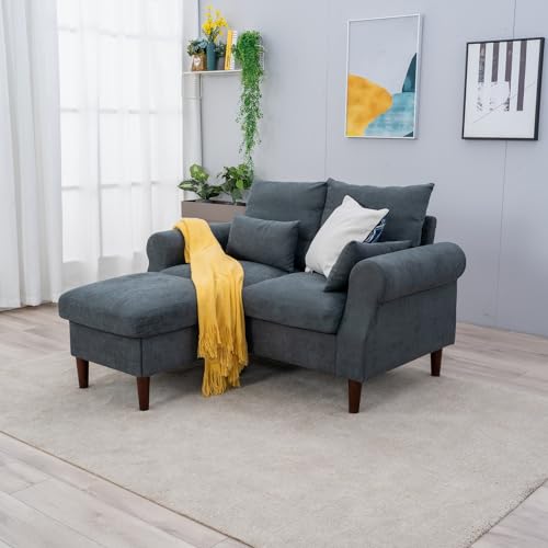 Panana 2 Seater Small Sofa Set with Ottoman, Sectional Loveseat for Small Space Living Room Apartment (Gray, 2 Seater) - color: Gray Linen Fabric, size: 2 seater with ottoman