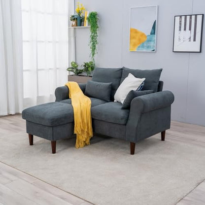 Panana 2 Seater Small Sofa Set with Ottoman, Sectional Loveseat for Small Space Living Room Apartment (Gray, 2 Seater) - color: Gray Linen Fabric, size: 2 seater with ottoman