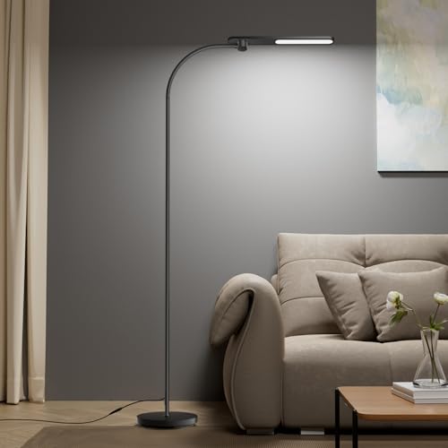 Honeywell LED Floor Lamp for Reading CRI97 Full Spectrum Dimmable Gooseneck | 3 Color Temps 3000K-5000K,Touch Control,Eye-Caring 77"Tall Modern Standing Lamps for Reading,Study,Living Room,Bedroom,Office - color: Black