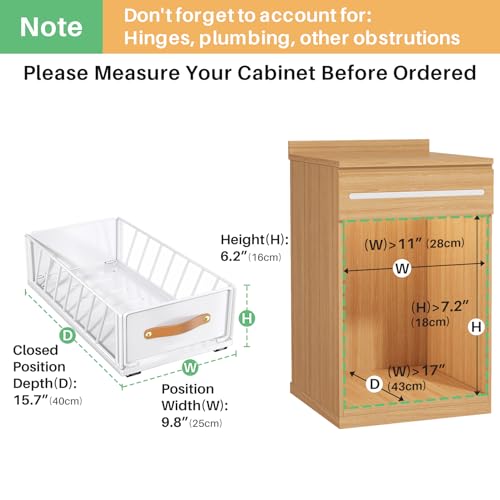 Pull out Cabinet Organizer,Heavy Duty Slide out Pantry Shelves Drawer Storage with Adhesive Nano Film,Sliding Mesh Cabinet Basket with Handle for Kitchen, Bathroom, Home, 9.8"W X 15.7"D X 6.2"H,White - color: White, size: 9.8"Wide-15.7"Deep (1Pack)