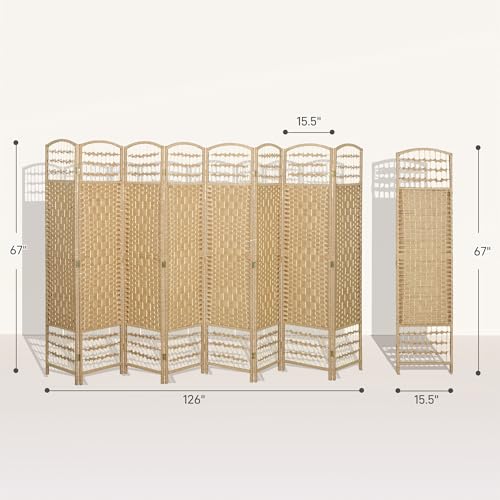 HOMCOM 8 Panel Room Divider, Folding Privacy Screen, 5.6', Natural | Room Separator, Wave Fiber Freestanding Partition Wall Divider - color: Natural, size: 8 Panel