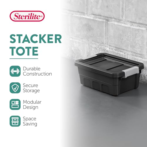 Sterilite Stacker Tote, Plastic Storage Bins with Lids, 4 Gallon, 6-Pack | Rugged Stackable Organizer Bin Containers with Latching Lids for Bed, Garage, Office, Kitchen, Closet & Classroom - size: 4 Gallon, style: 6 Pack