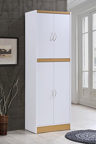 Hodedah 4 Door Kitchen Pantry with Four Shelves, White - color: White