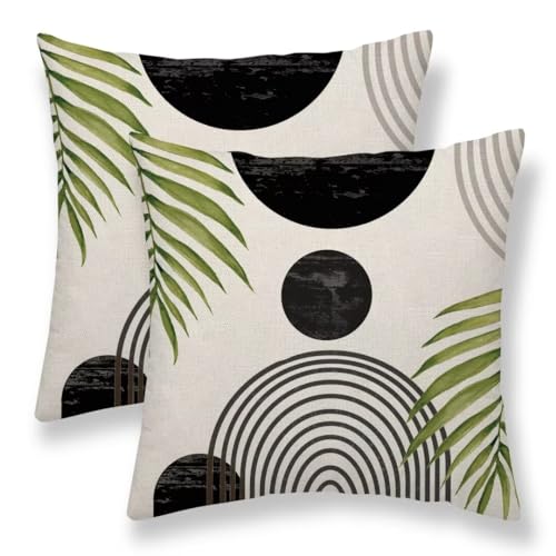Mid Century Black Sunset Boho Throw Pillow Covers 18x18 Set of 2 | Summer Modern Throw Pillow Covers Outdoor Retro Abstact Decor Cushion Case for Bed Couch Sofa Home - color: Black Sunset, size: 18" x 18" (Pack of 2)