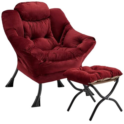 Lazy Chair with Folding Ottoman Modern Large Accent Chair,Contemporary Lounge Leisure Sofa Chair with Armrests Upholstered Sofa Armchair Reading Chair for Bedroom,Dorm&Office (Dusty Rose-f) - color: Dusty Rose