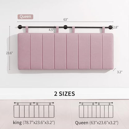 Queen Headboard Only, Wall Mounted Hanging Upholstered Bed Head Board | Modern Vertical Channel Design of Fine Linen, Elegant Pink Fluted Headboard for Bedroom (Pink, Queen Size) - color: Linen/Pink, size: Queen
