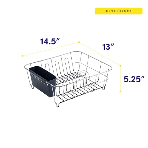Dish Drying Rack & Cutlery Holder 2 Piece Set - Compact Sink-Fitting Dish Drainer with Rubberized Undercoating, Space-Saving Kitchen Organizer for Plates, Cups, Bowls & Utensils in Sink, Navy Blue - color: Navy Blue