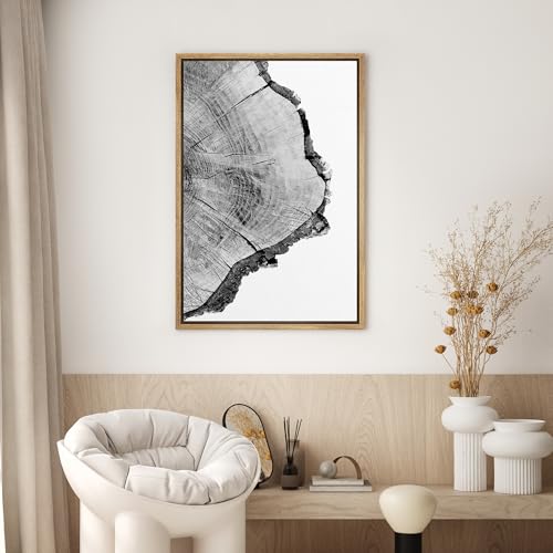 SIGNWIN Framed Canvas Print Wall Art Detailed Wood Rings of Tree Nature Wilderness Photography Realism Rustic Dramatic Grey Black and White for Living Room, Bedroom, Office - 16"x24" Natural - color: B03-21022-spl16, size: 24"L x 16"W