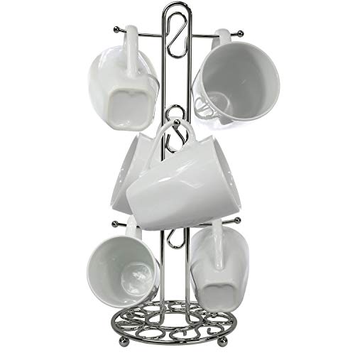 Blue Donuts Farmhouse Coffee Mug Rack, Coffee Mug Tree for 6 Mugs, Coffee Cup Holders for Counter, Chrome Coffee Cup Holder Countertop Organizer for Kitchen, Vintage Mug Rack - color: Chrome