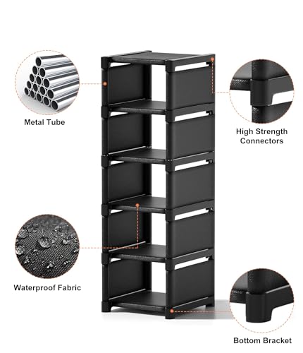 6-Tier Narrow Shoe Rack, Vertical Small Space Shoe Organizer, 9.84" Compact Slim Shoe Shelf for Closet & Entryway, Sturdy & Tool-Free Assembly, Adjustable Height for Boots - size: 6-Tier