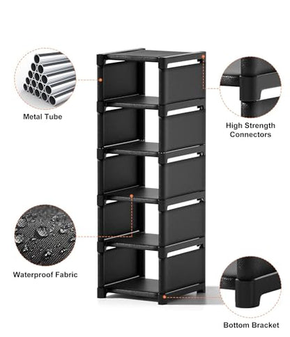 6-Tier Narrow Shoe Rack, Vertical Small Space Shoe Organizer, 9.84" Compact Slim Shoe Shelf for Closet & Entryway, Sturdy & Tool-Free Assembly, Adjustable Height for Boots - size: 6-Tier