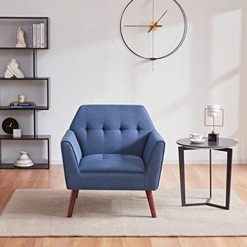 Accent Chairs for Bedroom, Midcentury Modern Living Room Accent Arm Chair, Linen Fabric Comfy Reading Chair, Tufted Sofa Chair, Blue - color: Blue, size: 1 pack