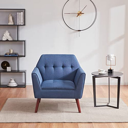 Accent Chairs for Bedroom, Midcentury Modern Living Room Accent Arm Chair, Linen Fabric Comfy Reading Chair, Tufted Sofa Chair, Blue - color: Blue, size: 1 pack