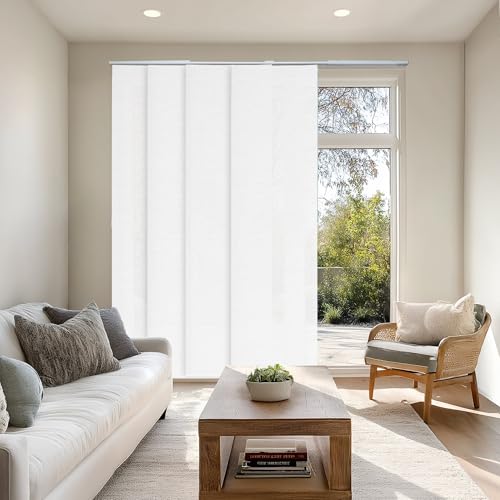 CHICOLOGY Panel Track Blinds, Texture White, 86"x96", Cordless, Patio Door | 4 Fabric Panels, Fits 46–86″ Wide, Wall/Ceiling Mount, Room Divider Ready, Height Trimmable, Child & Pet Safe - color: Porcelain