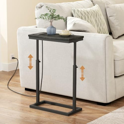 TUTOTAK End Table with Charging Station, Side Table, Tall Couch Table | Sofa Table, for living Room, Bedroom, Grey TB01BY084 - color: Grey, size: 1 Pack, style: With Plug