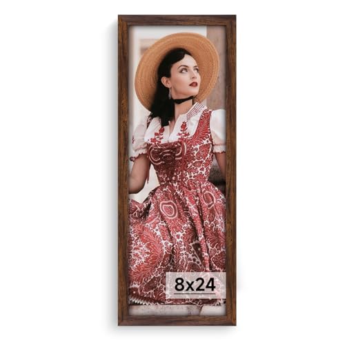 Dark Brown 8x24 Frame -Single Frame - Rustic Woodgrain 8 x 24 Poster Frame with Plexiglass for Wall Gallery Display, 8x24 Picture Frame for Puzzle, Artwork, Photo and Poster - Ideal Christmas Day - color: Brown, size: 8x24 in