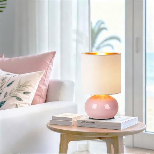 Hamucd Ceramic Table Lamps Set of 2, Modern Classic Bedside Lamps for Nightstand, Small Table Lamp for Bedroom Living Room Desk End Table (Pink) - color: Pink