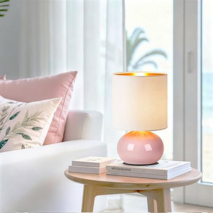 Hamucd Ceramic Table Lamps Set of 2, Modern Classic Bedside Lamps for Nightstand, Small Table Lamp for Bedroom Living Room Desk End Table (Pink) - color: Pink