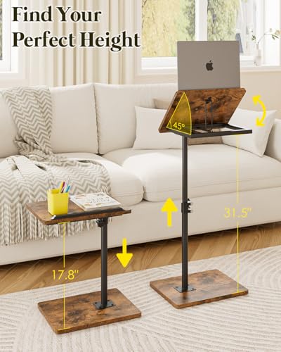 Masupu Sofa Arm Tray Table - 360° Swivel Height Adjustable End Table, Small Snack Side Table for Couch, C Shaped Table for Bed, Chair or TV Tray Table(Rustic Brown, Angle Adjustable) - color: Rustic Brown-angle Adjustable